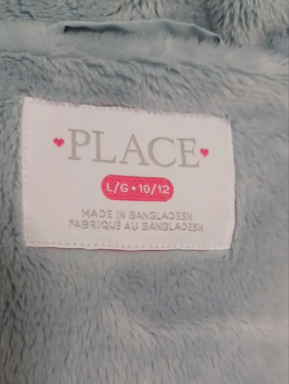 Childrens Place Light Blue Puffer Coat with Faux Fur Hood